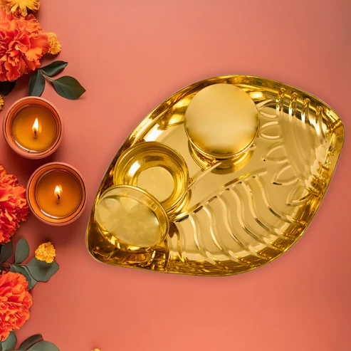 Brass Shangu Thali With Bowl (Pital Conch Plate Shankh Thali)